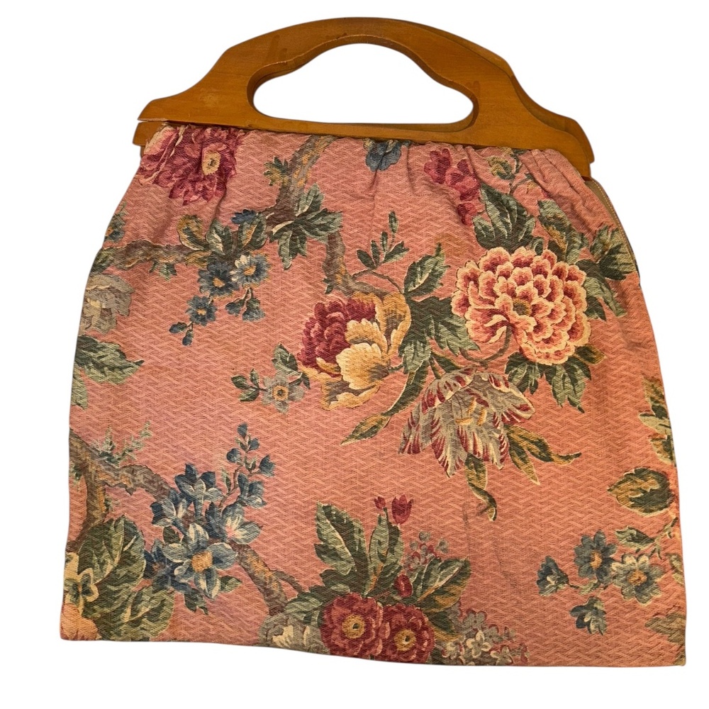 Antique Cabbage Rose Shabby Chic Spring Florals wooden handle Bermuda bag